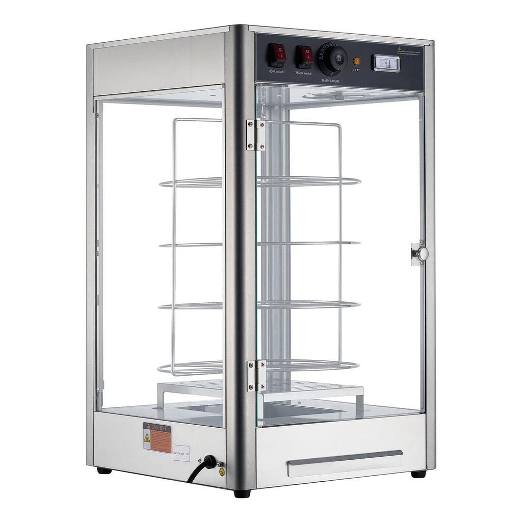 Commercial Food Warmer Display, 4-Tier Pizza Warmer with Rotary Steam Heating for 14 in Pizza, 86-185 Fahrenheit Temp Control and Temp Display, 25W Oven Light + Top LED for Pizza Shop