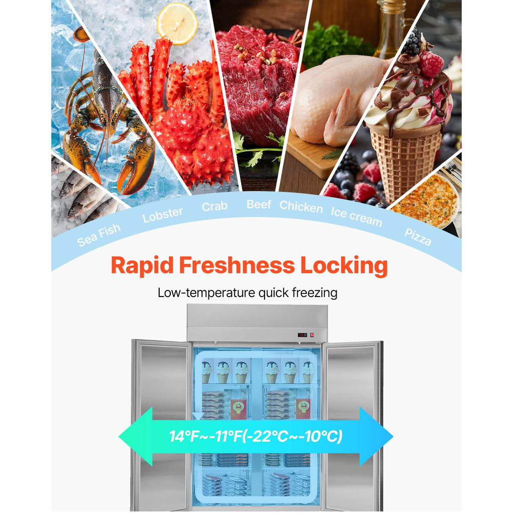 Commercial Freezer, 32.2 in Width Reach In Upright-Freezer Three Door, 66.9 Cu.ft Auto-Defrost Freezer with 12 Adjustable Shelves, -11 to 14 Fahrenheit Temp Control, LED Light, 4 Wheels image 2