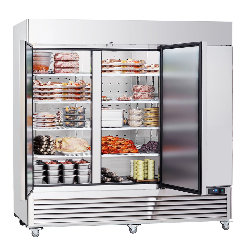 Commercial Freezer 60.42 Cu.ft, Reach In 82.5" W Upright Freezer 3 Doors, Auto-Defrost Stainless Steel Reach-in Freezer with 12 Adjustable Shelves, -13 to 5 F Temp Range, LED Lighting, 4 Wheels