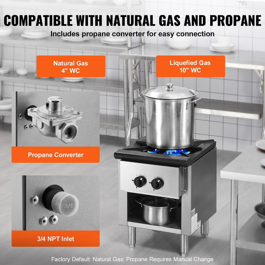 Commercial Gas Stove with Cabinet, Propane and Natural Gas Countertop Cooking Stove Range, Stainless Steel Gas Hot Plate, Commercial Cooking Equipment for Restaurant, 90,000 BTU