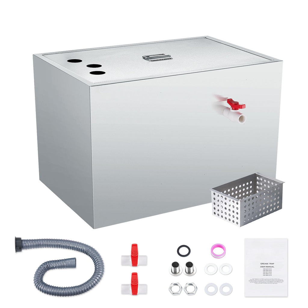 Commercial Grease Trap, 40 LBS Grease Interceptor, Top Inlet Interceptor, Under Sink Stainless Steel Grease Trap, 10 GPM Waste Water Oil-water Separator, for Restaurant Canteen Home Kitchen