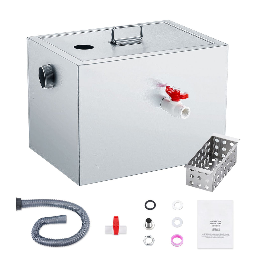 Commercial Grease Trap, 8 LBS Grease Interceptor, Top Inlet Interceptor, Under Sink Stainless Steel Grease Trap, 2.8 GPM Waste Water Oil-water Separator, for Restaurant Canteen Home Kitchen