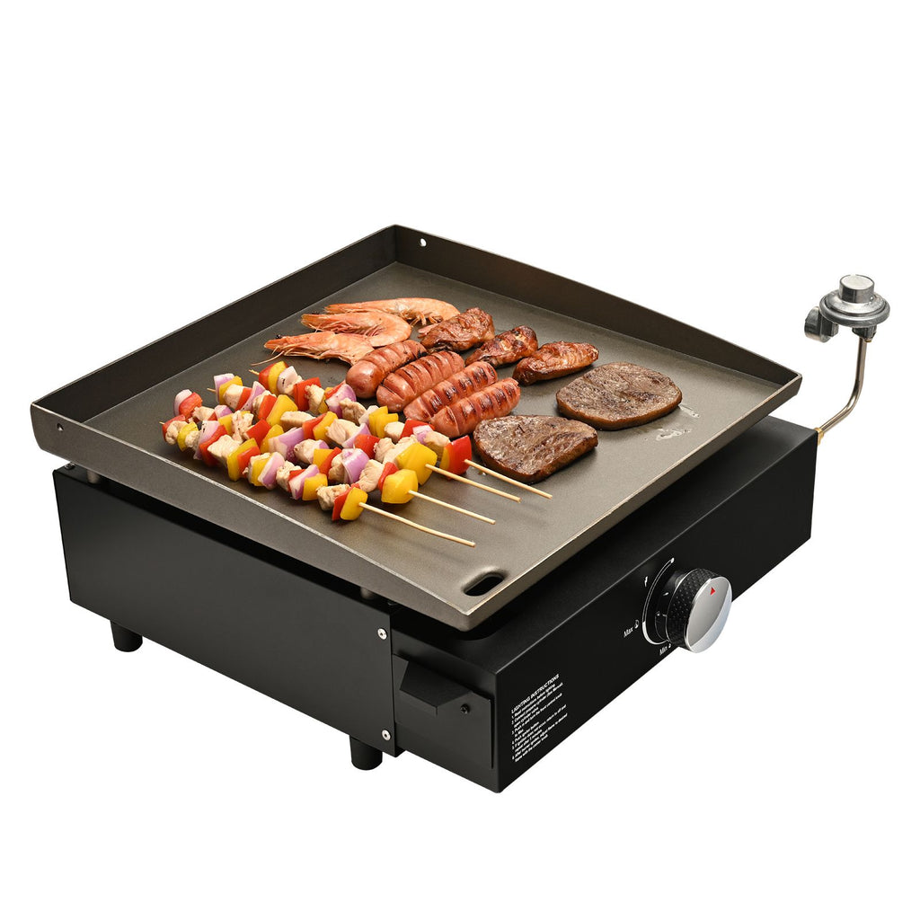 Commercial Griddle, 16.9" Heavy Duty Manual Flat Top Griddle, Countertop Gas Grill with Non-Stick Cooking Plate, Steel Natural Gas Griddle, 2-Burners Restaurant Portable Grill - 22,000 BTU