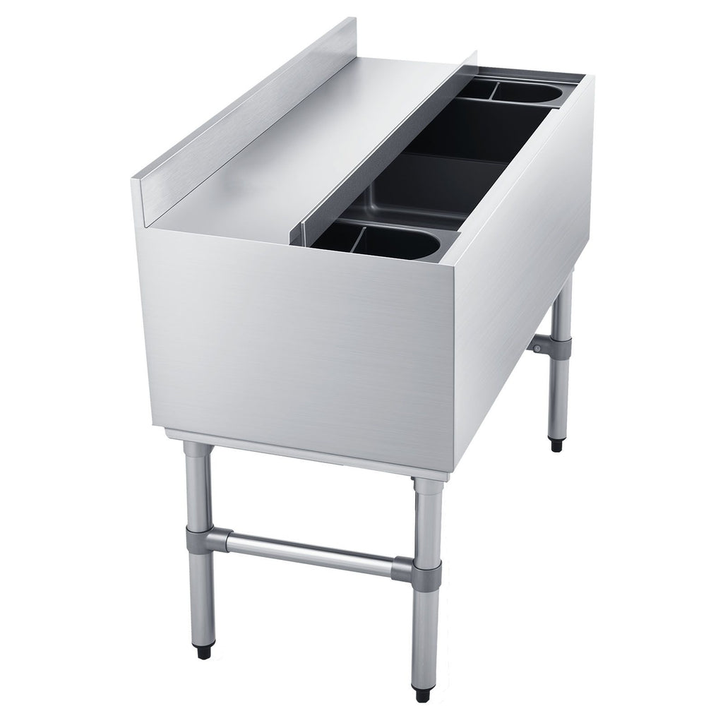 Commercial Ice Bin, 100.7 Qt Max Capacity, 36 x 19 x 33 Inch Stainless Steel Ice Chest with Sliding Lid and Bottle Holders, Cooler Cart Cocktail Unit for Bar Restaurant Pub, NSF Certified