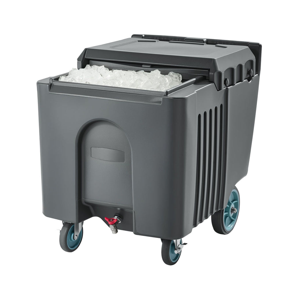 Commercial Ice Bin, 125 lbs Portable Ice Caddy, 31.5 x 22.8 x 29 inch Insulated Ice Carrier with 4 Wheels and Flip Lid, Large Ice Bin for Catering, Kitchens, Bistros, Restaurants, and Bars