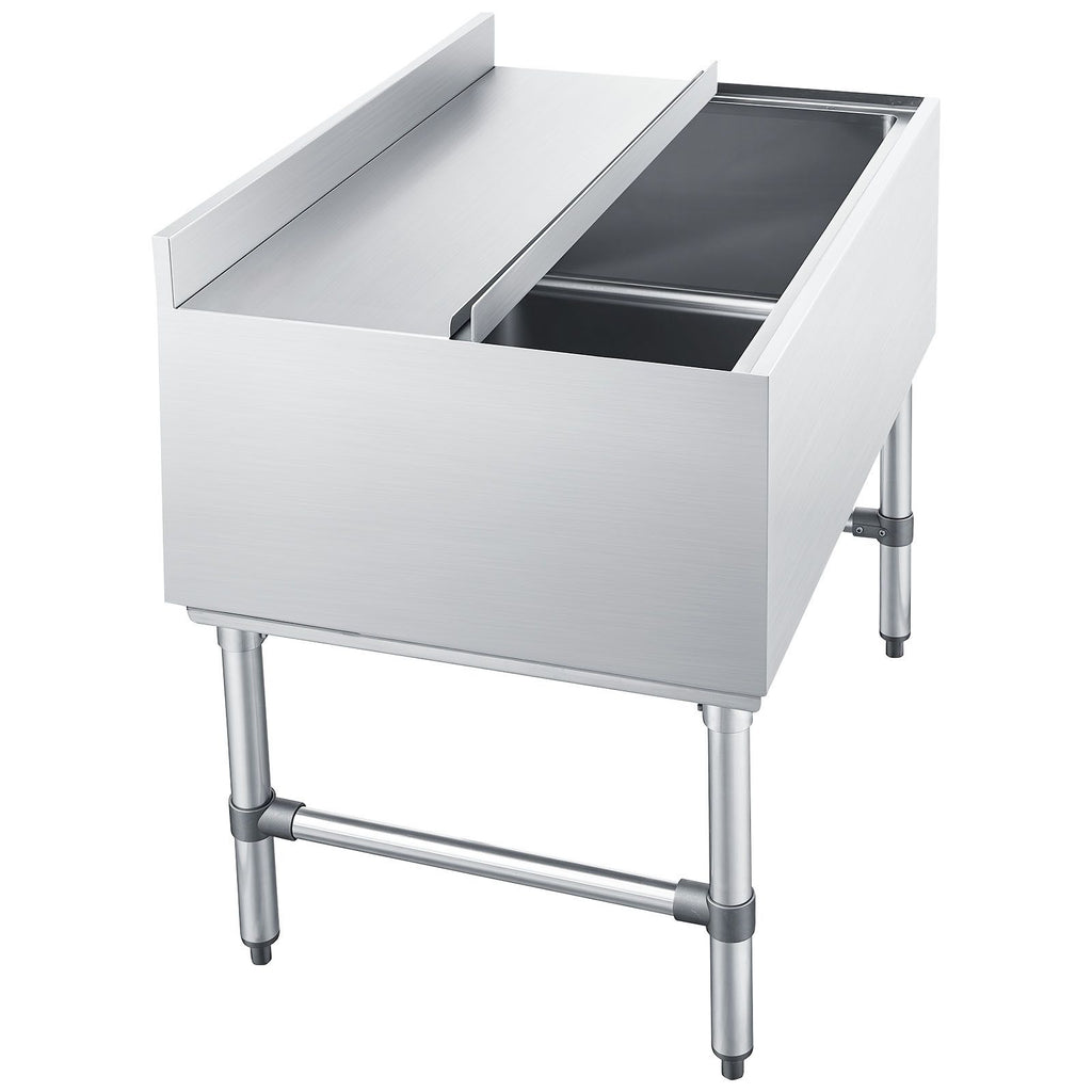 Commercial Ice Bin, 134.7 Qt Max Capacity, 36 x 24 x 33 Inch Stainless Steel Ice Chest with Sliding Lid, 24H Long-Lasting Insulation, Cooler Cart Cocktail Unit for Bar Restaurant Pub, NSF