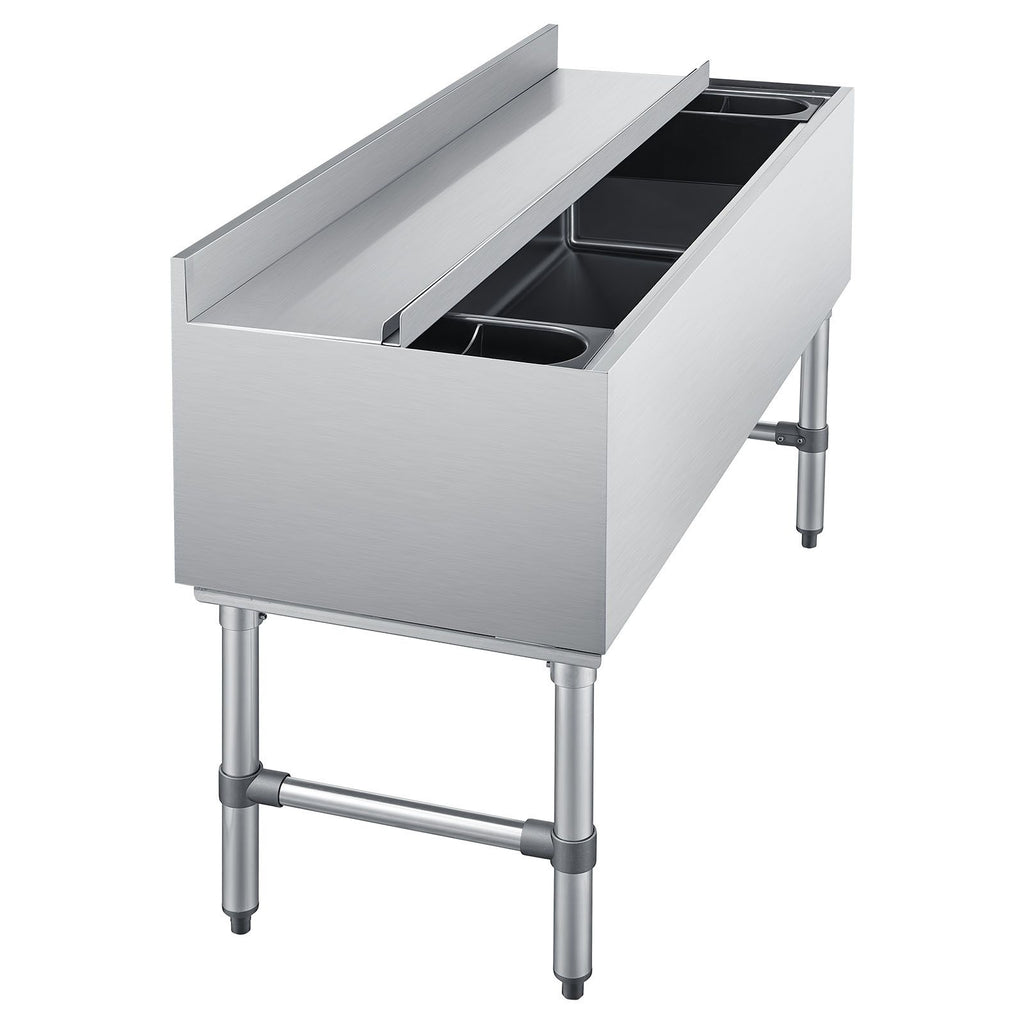 Commercial Ice Bin, 137.4 Qt Max Capacity, 48 x 19 x 33 Inch Stainless Steel Ice Chest with Sliding Lid and Bottle Holders, Cooler Cart Cocktail Unit for Bar Restaurant Pub, NSF Certified