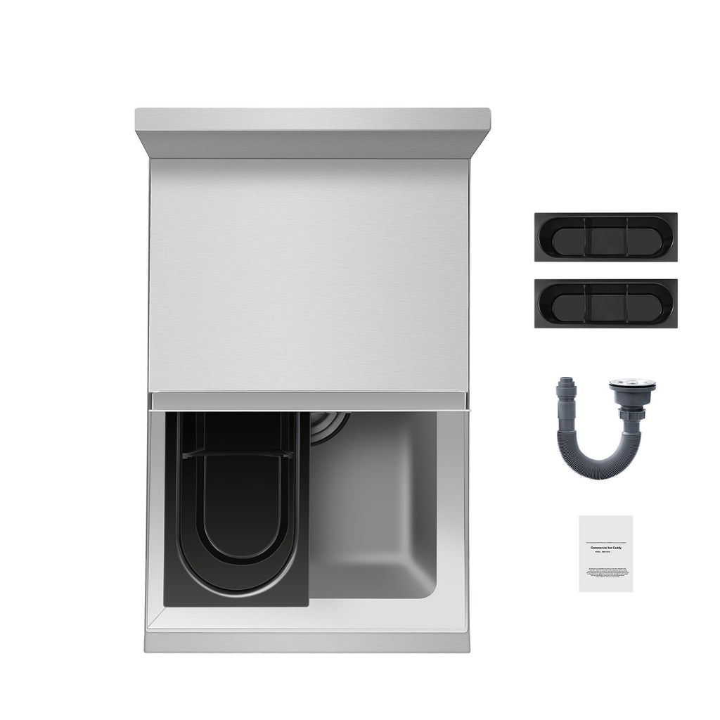 Commercial Ice Bin, 28 L Underbar Ice Bin, 12 x 19 x 37 in Stainless Steel Ice Chest with Sliding Lid, Bottle Holders, Adjustable Bullet Feet, Cooler Cart Cocktail Unit for Bar Restaurant Pub