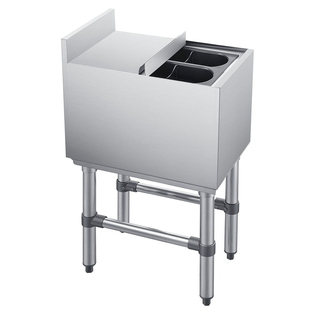 Commercial Ice Bin, 29.6 Qt Max Capacity, 12 x 19 x 33 Inch Stainless Steel Ice Chest with Sliding Lid and Bottle Holders, Cooler Cart Cocktail Unit for Bar Restaurant Pub, NSF Certified