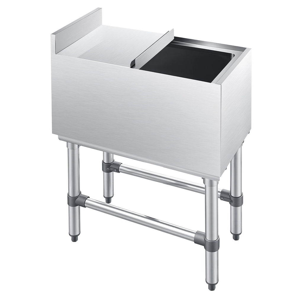 Commercial Ice Bin, 39.6 Qt Max Capacity, 12 x 24 x 33 Inch Stainless Steel Ice Chest with Sliding Lid, 24H Long-Lasting Insulation, Cooler Cart Cocktail Unit for Bar Restaurant Pub, NSF