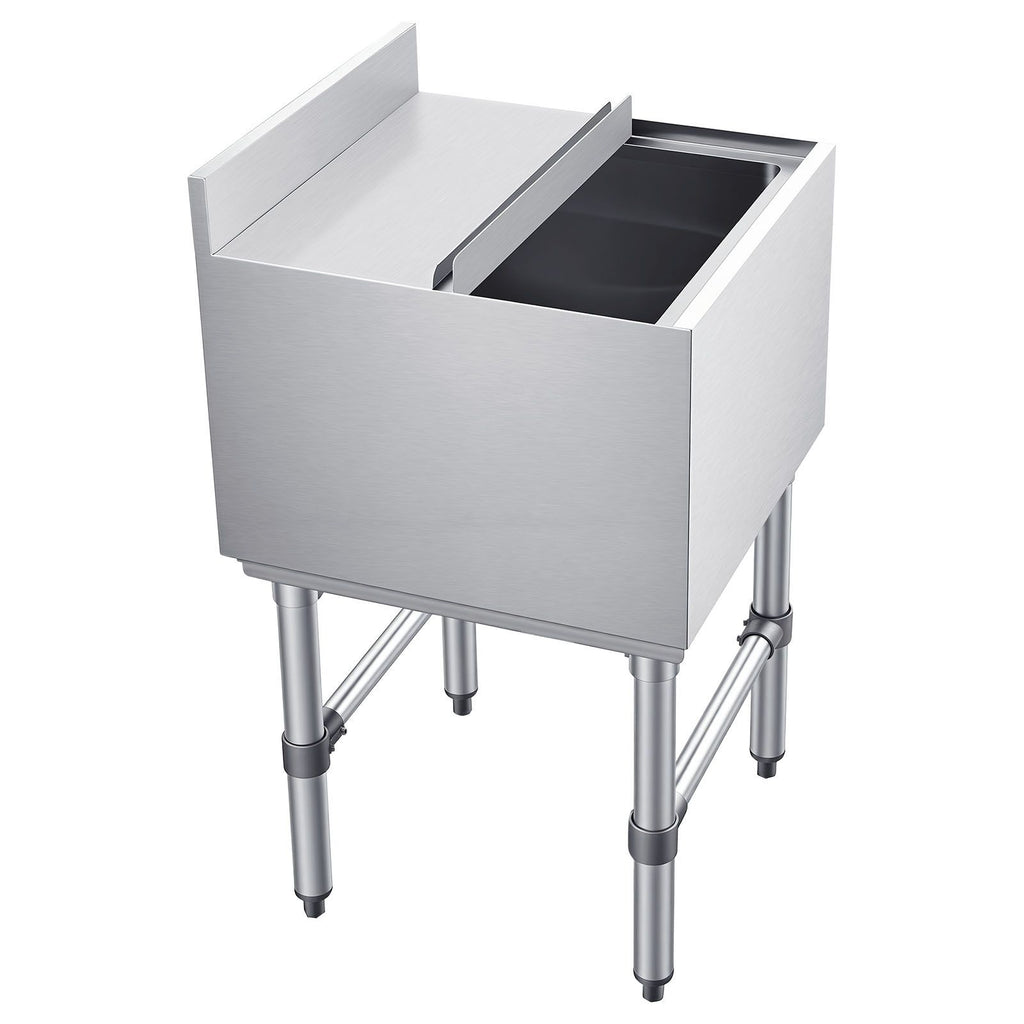 Commercial Ice Bin, 49.4 Qt Max Capacity, 18 x 18 x 33 Inch Stainless Steel Ice Chest with Sliding Lid and Bottle Holders, Cooler Cart Cocktail Unit for Bar Restaurant Pub, NSF Certified