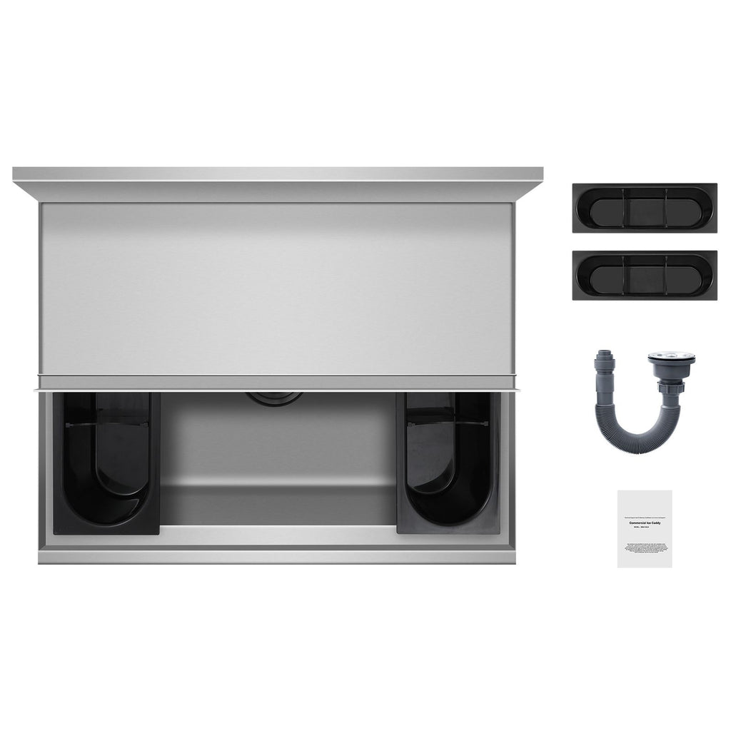 Commercial Ice Bin, 61 L Underbar Ice Bin, 24 x 19 x 37 in Stainless Steel Ice Chest with Sliding Lid, Bottle Holders, Adjustable Bullet Feet, Cooler Cart Cocktail Unit for Bar Restaurant Pub
