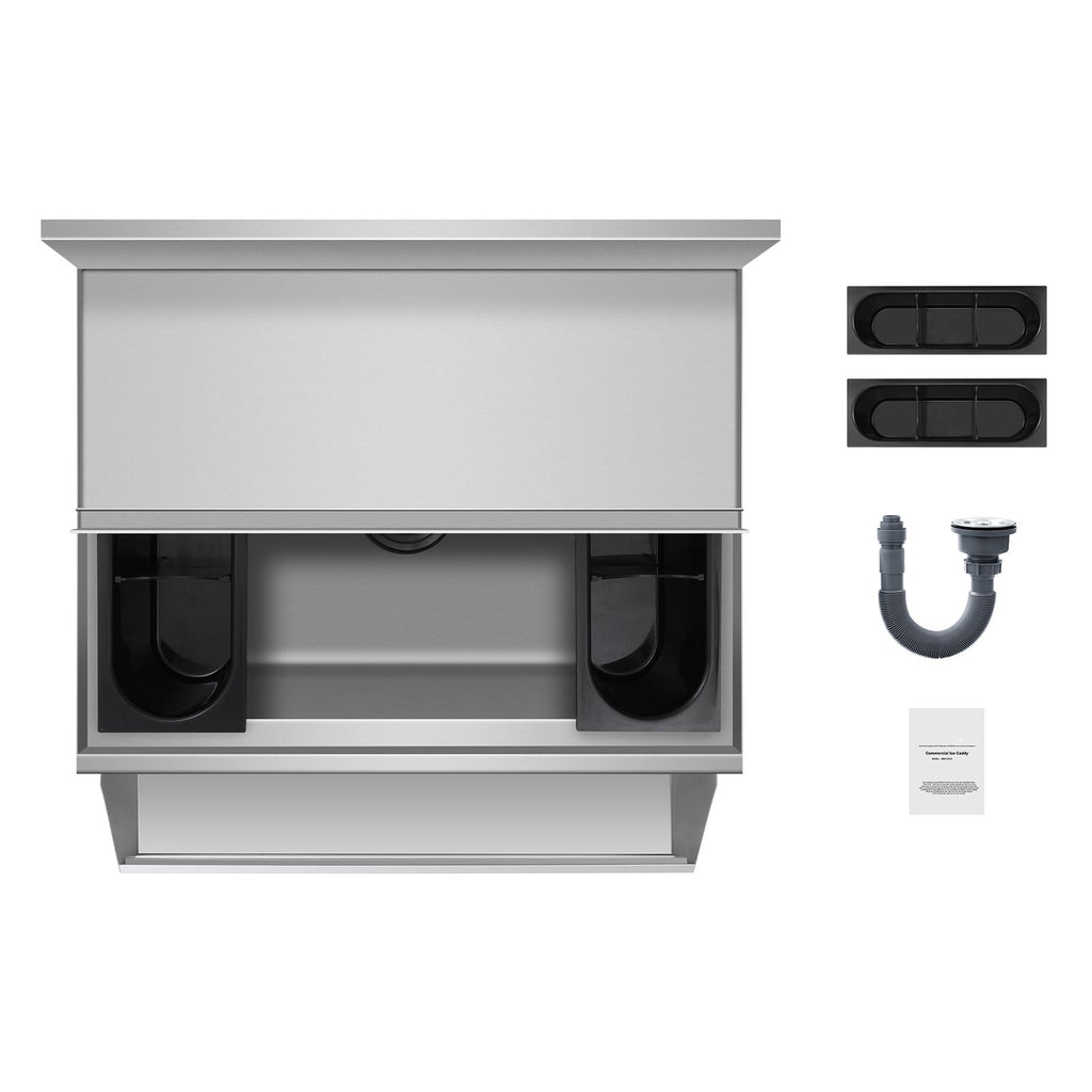Commercial Ice Bin, 61.6 L Underbar Ice Bin, 24 x 24.2 x 37 in Stainless Steel Ice Chest with Sliding Lid, Bottle Holders, and Adjustable Bullet Feet, Cocktail Unit for Bar, Restaurant & Pub
