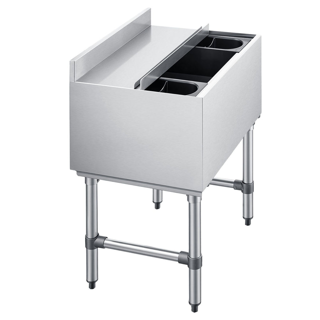 Commercial Ice Bin, 65.1 Qt Max Capacity, 24 x 19 x 33 Inch Stainless Steel Ice Chest with Sliding Lid and Bottle Holders, Cooler Cart Cocktail Unit for Bar Restaurant Pub, NSF Certified