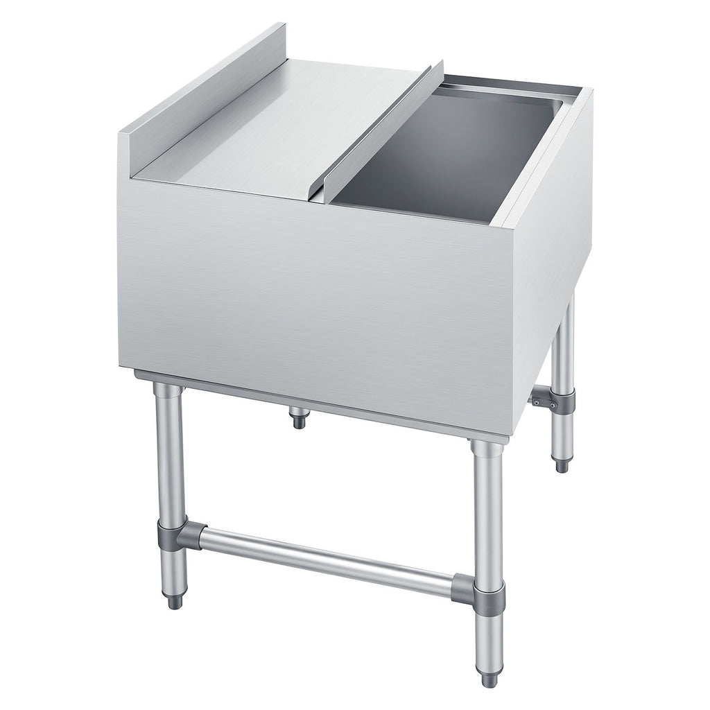 Commercial Ice Bin, 79.9 Qt Max Capacity, 24 x 24 x 33 Inch Stainless Steel Ice Chest with Sliding Lid, 24H Long-Lasting Insulation, Cooler Cart Cocktail Unit for Bar Restaurant Pub, NSF