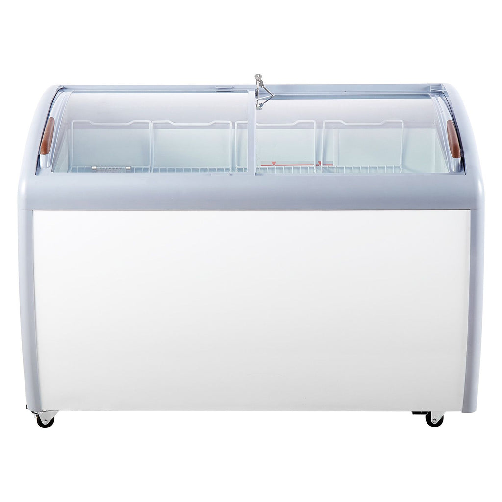 Commercial Ice Cream Display Case, 12.8 Cu.ft Chest Freezer, Mobile Glass Top Deep Freezer, Restaurant Gelato Dipping Cabinet with 4 Wire Baskets, 2 Sliding Glass Doosr, Locking Casters, White