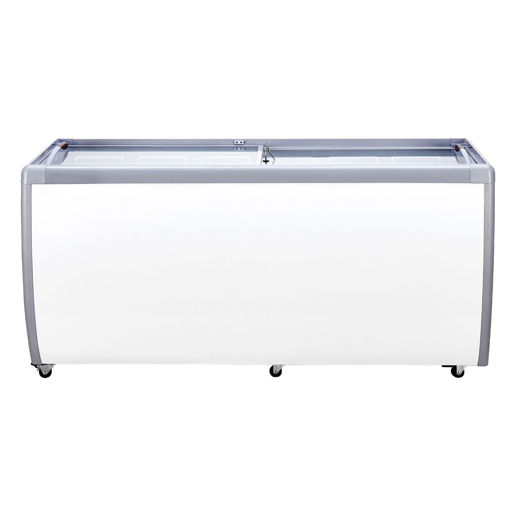Commercial Ice Cream Display Case, 13.1 Cu.ft Chest Freezer, Mobile Glass Top Deep Freezer, Restaurant Gelato Dipping Cabinet with 8 Large Tubs, 2 Sliding Glass Doors, Locking Casters, White