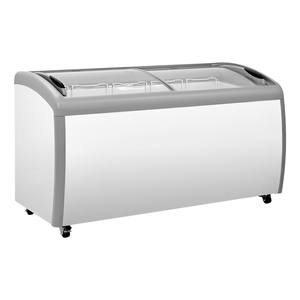 Commercial Ice Cream Display Case, 16.3 Cu.ft Chest Freezer, -19 to 3 F Temp Adjustable Mobile Top Deep Freezer with 5 Wire Baskets, 2 Sliding Glass Doors, Locking Casters & LED Strip Lighting