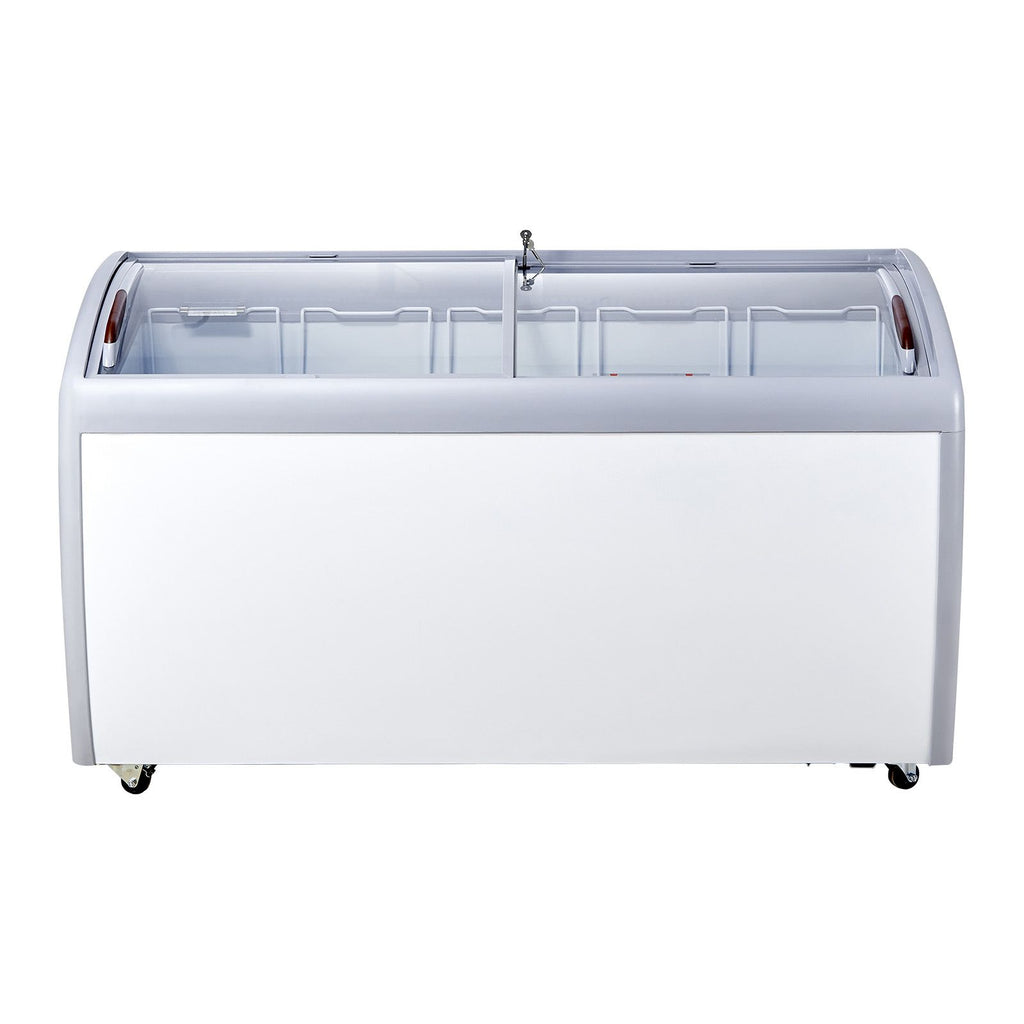 Commercial Ice Cream Display Case, 16.3 Cu.ft Chest Freezer, Mobile Glass Top Deep Freezer, Restaurant Gelato Dipping Cabinet with 5 Wire Baskets, 2 Sliding Glass Doosr, Locking Casters, White