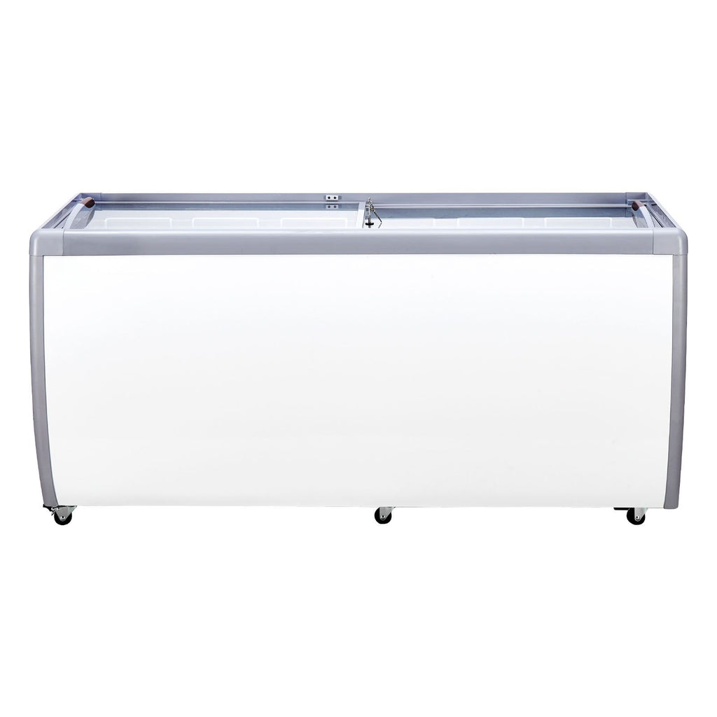 Commercial Ice Cream Display Case, 20 Cu.ft Chest Freezer, Mobile Glass Top Deep Freezer, Restaurant Gelato Dipping Cabinet with 12 Large Tubs, 2 Sliding Glass Doors, Locking Casters, White