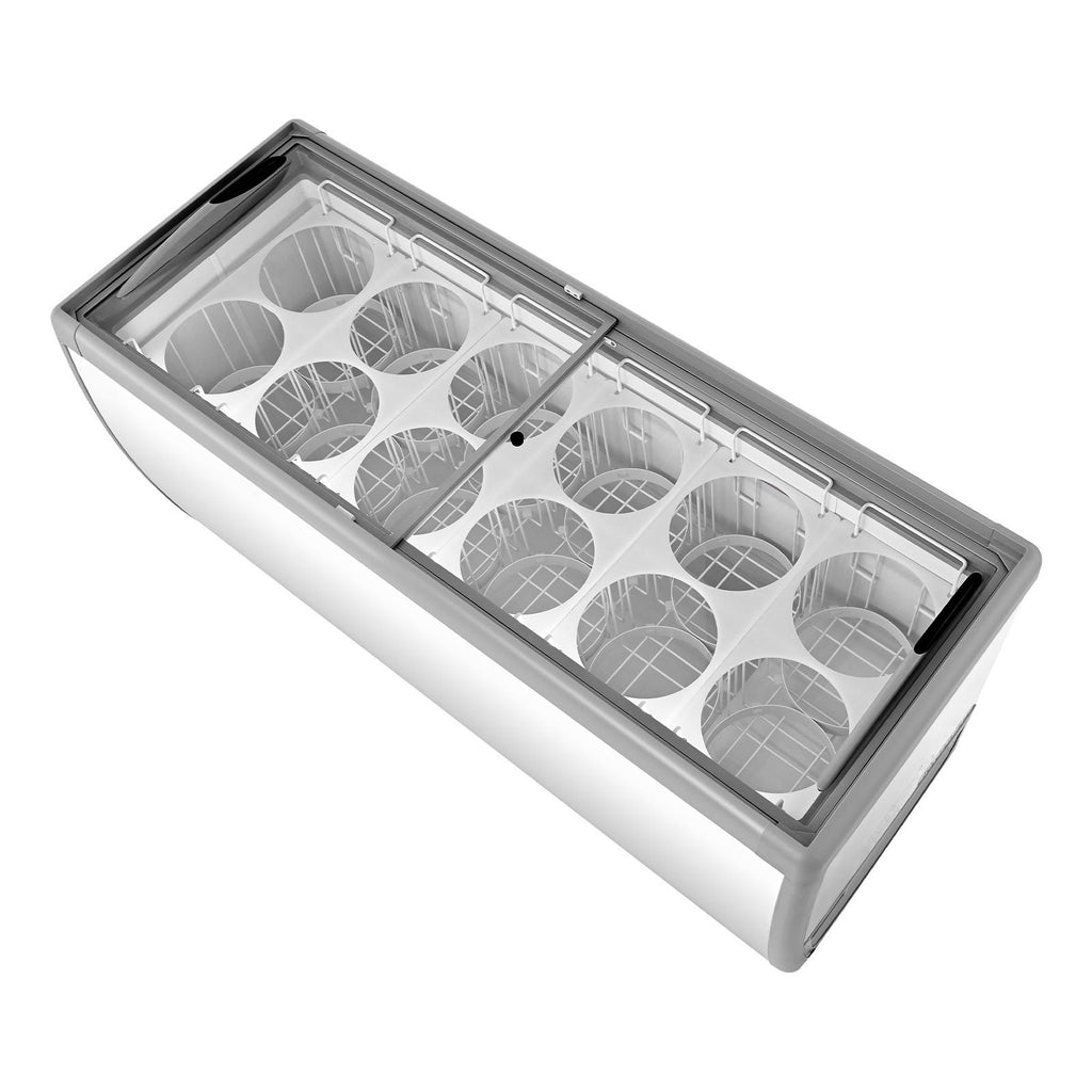 Commercial Ice Cream Display Case, 20 Cu.ft Chest Freezer, Restaurant Gelato Dipping Cabinet Top Deep Freezer with Locking Casters, Sliding Glass Door, LED Lighting, Hold 12 Ice Cream Tubs