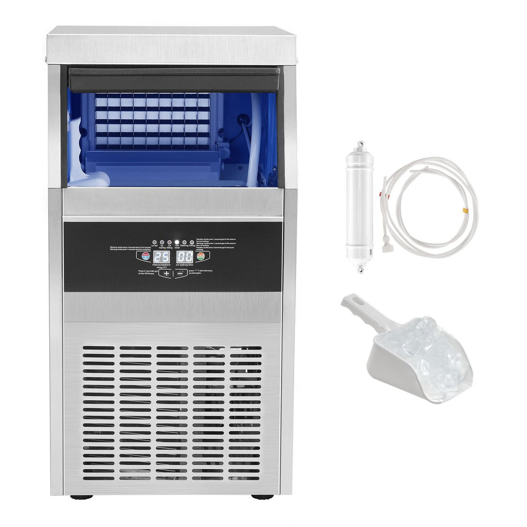 Commercial Ice Maker 110-120LBS/24H with 33LBS Bin 110v, Full Heavy Duty Stainless Steel Construction, Automatic Operation, Clear Cube for Home Bar, Include Water Filter, Scoop, Connection Hose