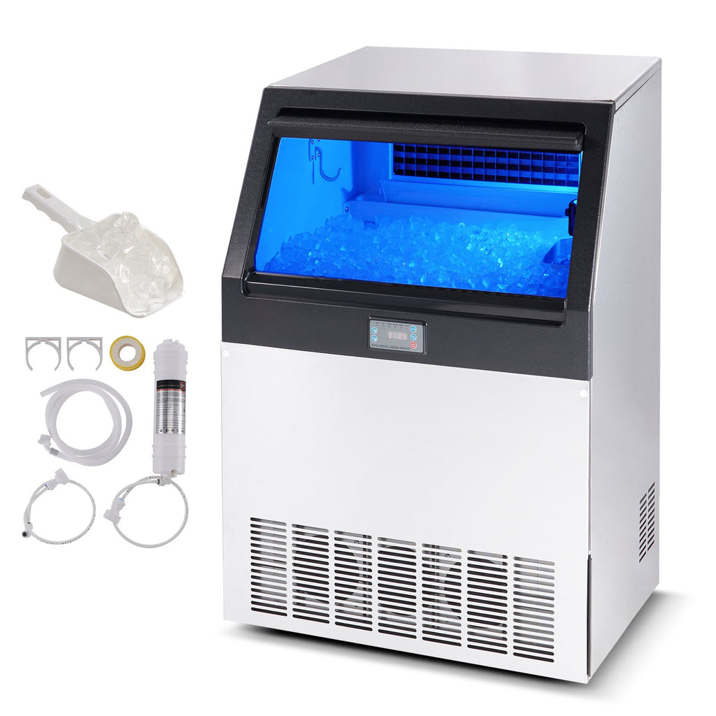 Commercial Ice Maker, 160lbs/24H, Ice Maker Machine, 80 Ice Cubes in 12-15 Minutes, Freestanding Cabinet Ice Maker with 66lbs Storage Capacity LED Digital Display, for Bar Home Office Restaurant