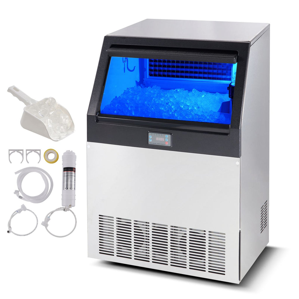 Commercial Ice Maker, 200lbs/24H, Ice Maker Machine, 90 Ice Cubes in 12-15 Minutes, Freestanding Cabinet Ice Maker with 66lbs Storage Capacity LED Digital Display, for Bar Home Office Restaurant