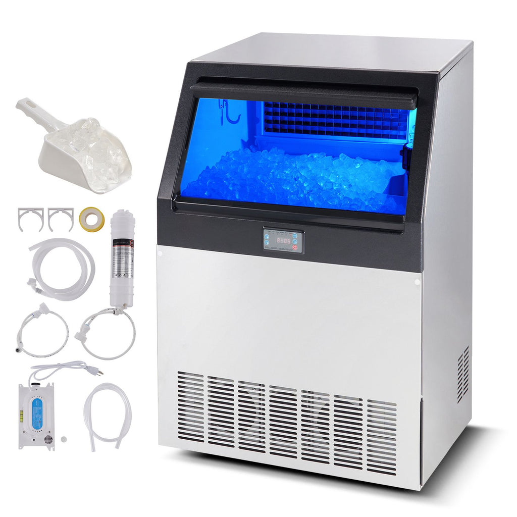 Commercial Ice Maker, 200lbs/24H, Ice Maker Machine, 90 Ice Cubes in 12-15 Minutes, Freestanding Cabinet Ice Maker with 66lbs Storage Capacity LED Digital Display, for Bar Home Office Restaurant