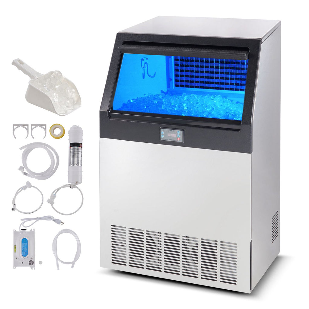 Commercial Ice Maker, 265lbs/24H, Ice Maker Machine, 126 Ice Cubes in 12-15 Minutes, Freestanding Cabinet Ice Maker with 88lbs Storage Capacity LED Digital Display, for Home Office Restaurant