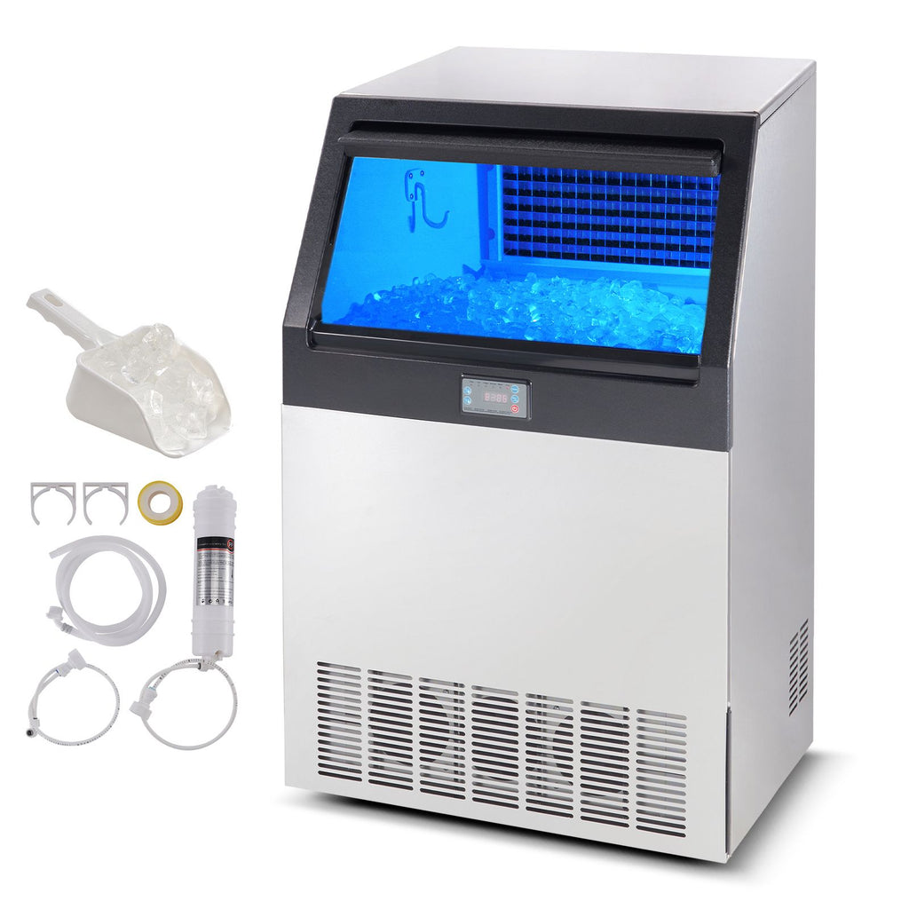 Commercial Ice Maker, 265lbs/24H, Ice Maker Machine, 126 Ice Cubes in 12-15 Minutes, Freestanding Cabinet Ice Maker with 88lbs Storage Capacity LED Digital Display, for Home Office Restaurant