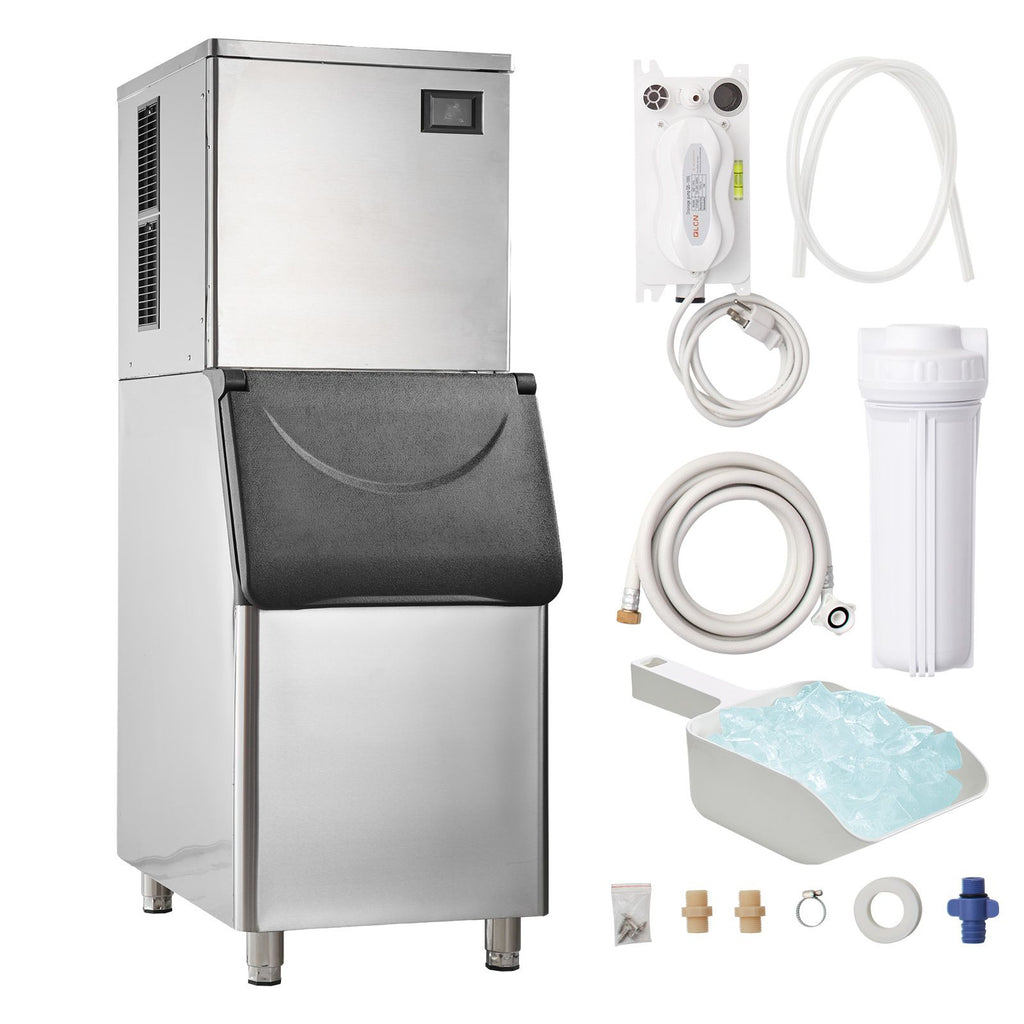 Commercial Ice Maker, 360LBS/24H Ice Making Machine with 330.7LBS Large Storage Bin, 700W Auto Self-Cleaning Ice Maker Machine with 3.5-inch LED Panel for Bar Cafe Restaurant Business