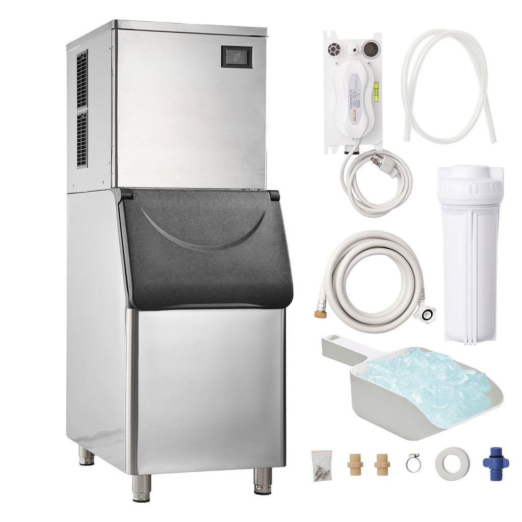 Commercial Ice Maker, 400LBS/24H Ice Making Machine with 330.7LBS Large Storage Bin, 800W Auto Self-Cleaning Ice Maker Machine with 3.5-inch LED Screen for Business Bar
