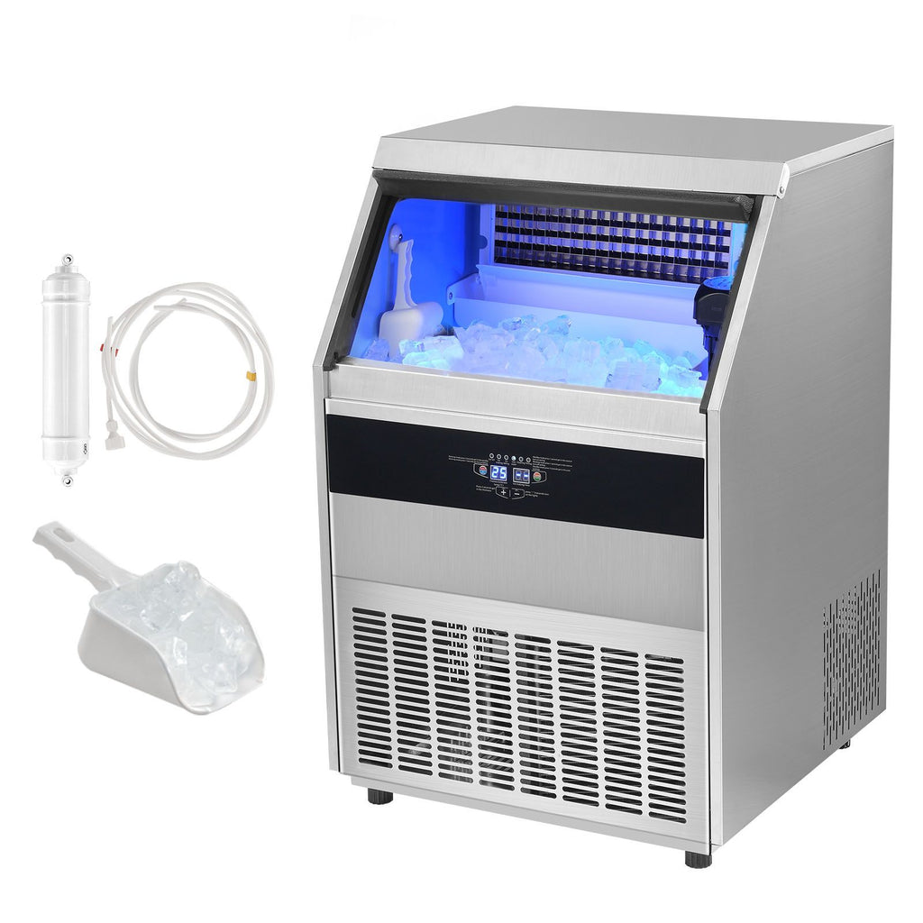 Commercial Ice Maker, 450lbs/24H, Ice Maker Machine, 160 Ice Cubes in 12-15 Minutes, Freestanding Cabinet Ice Maker with 130lbs Storage Capacity LED Digital Display, for Bar Home Office Restaura