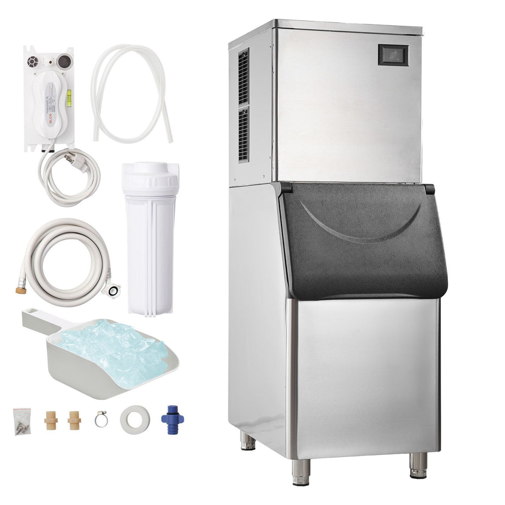 Commercial Ice Maker, 450LBS/24H Ice Making Machine with 330.7LBS Large Storage Bin, 1000W Auto Self-Cleaning Ice Maker Machine with 3.5-inch LED Panel for Bar Cafe Restaurant Business