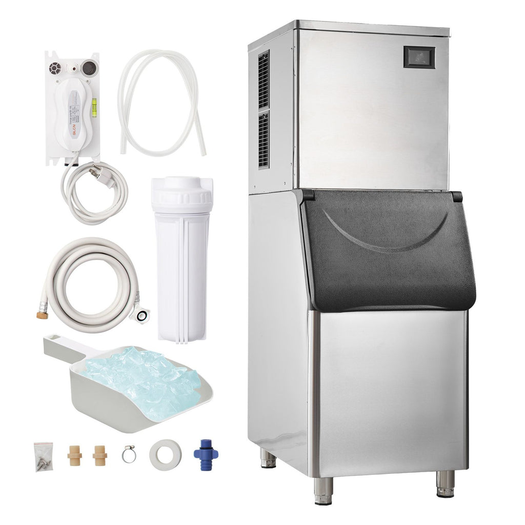 Commercial Ice Maker, 550LBS/24H Ice Making Machine with 330.7LBS Large Storage Bin, 1000W Auto Self-Cleaning Ice Maker Machine ith 3.5-inch LED Screen for Business Bar Cafe Restaurant