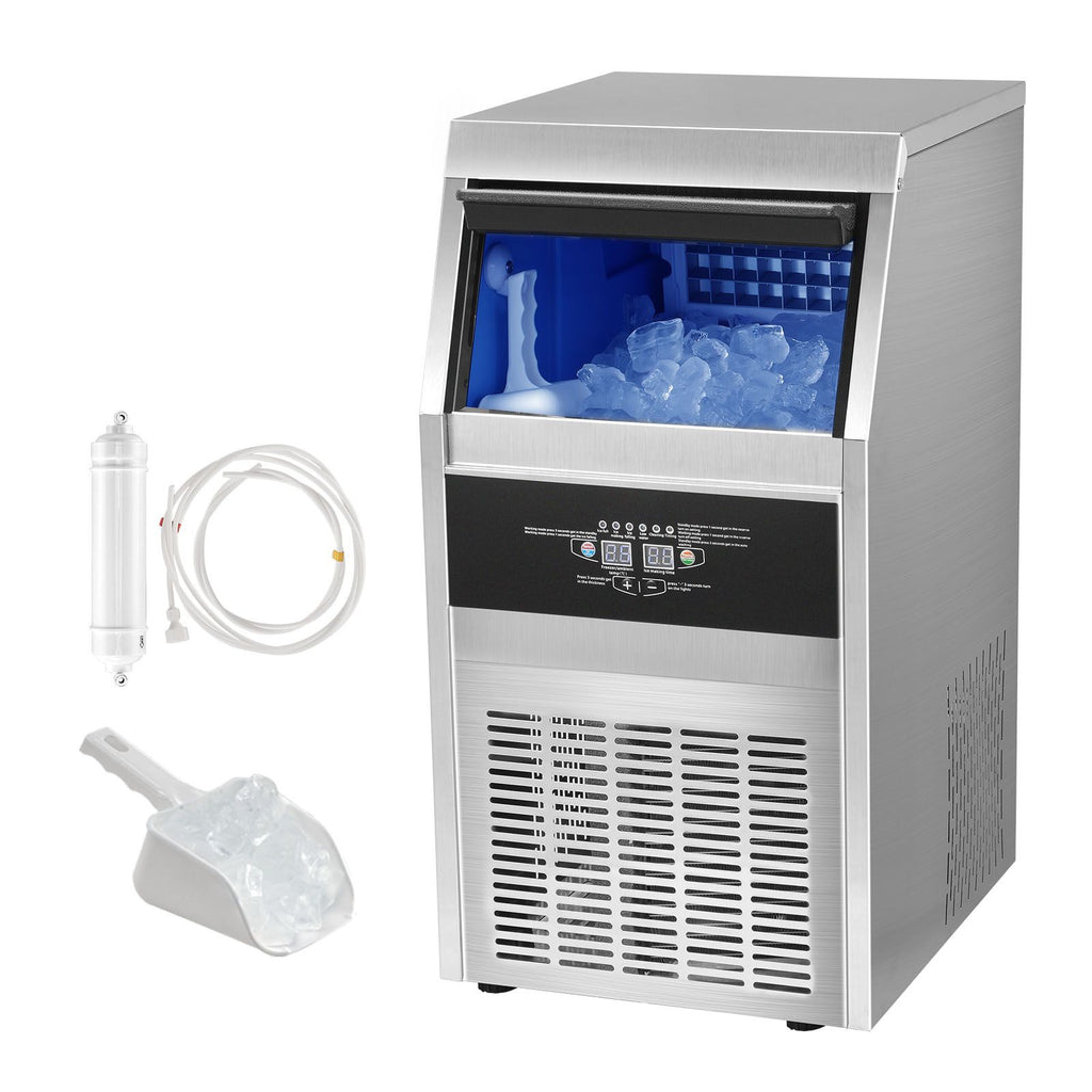 Commercial Ice Maker, 90lbs/24H, Ice Maker Machine, 45 Ice Cubes in 12-15 Minutes, Freestanding Cabinet Ice Maker with 24lbs Storage Capacity LED Digital Display, for Bar Home Office Restaurant