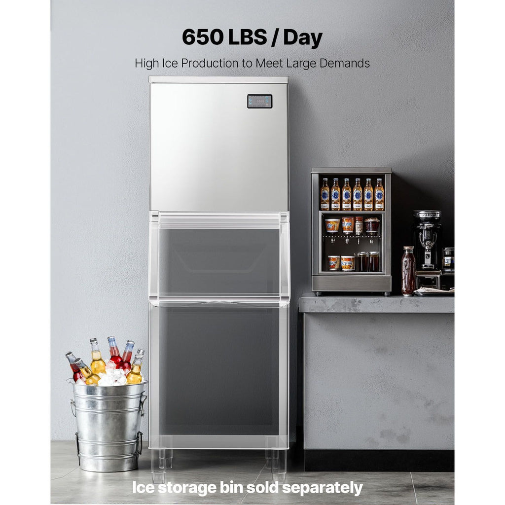 Commercial Ice Maker Machine - Head, 650 Lbs/Day Stainless Steel Ice Machine with Scheduled Ice-Making, Self-Cleaning, Adjustable Thickness, Ideal for Restaurant Bar Cafe Hotel - Head Only