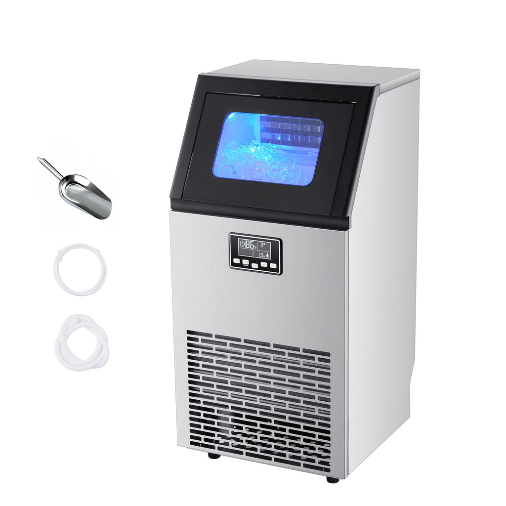 Commercial Ice Maker Machine, 100 lbs/24h with 28Lbs Storage, 45 Cubes per Cycle, Stainless Steel Freestanding & Under Counter Ice Maker with LED Display & Self-Cleaning, for Home Bar Restaurant