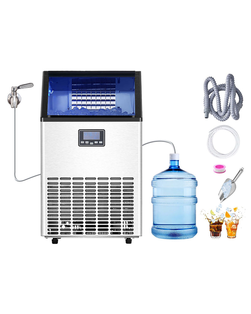 Commercial Ice Maker Machine, 100lbs/24H Ice Maker Machine with 33lbs Storage Capacity, 45 Ice Cubes in 15 Minutes, LED Digital Display Freestanding Self-Cleaning for Bar Office Restaurant