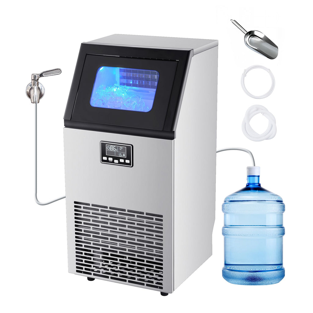 Commercial Ice Maker Machine, 120 lbs/24h with 28Lbs Storage, 45 Cubes per Cycle, Stainless Steel Freestanding & Under Counter Ice Maker with LED Display & Self-Cleaning, for Home Bar Restaurant