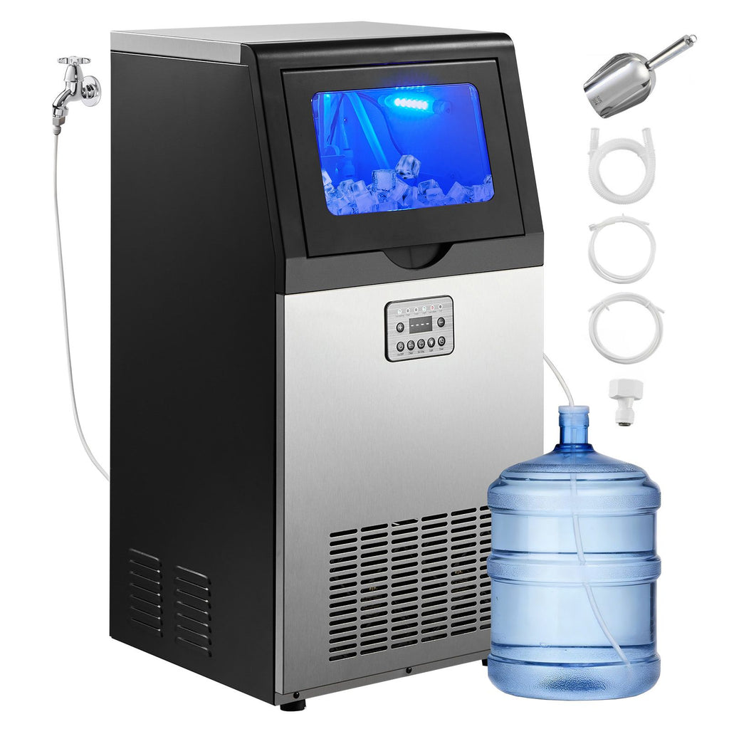 Commercial Ice Maker Machine, 120 lbs/24h with 30 lbs Storage Capacity, Built-in/Freestanding/Under Counter, Stainless Steel Ice Maker with LED Display & Self-Cleaning, for Home Bar Restaurant