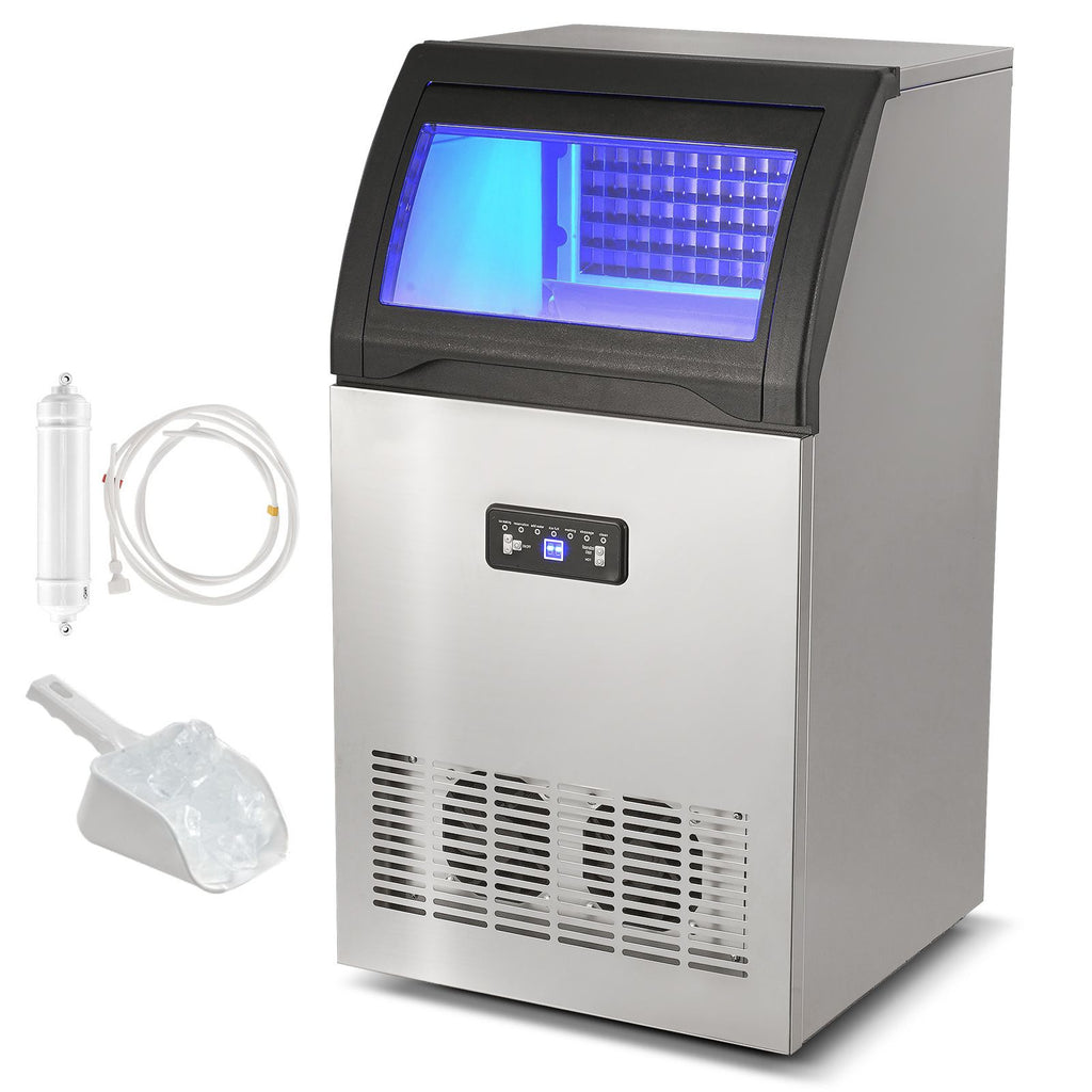 Commercial Ice Maker Machine, 130lbs/24H Ice Maker Machine with 33lbs Storage Capacity, 55 Ice Cubes in 15 Minutes, LED Digital Display Freestanding Self-Cleaning for Bar Office Restaurant