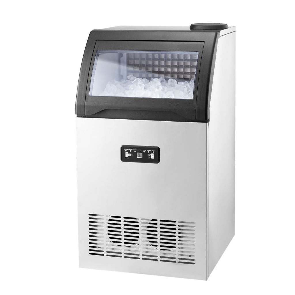 Commercial Ice Maker Machine, 130lbs/24H Ice Maker Machine with 33lbs Storage Capacity, 55 Ice Cubes in 15 Minutes, LED Digital Display Freestanding Self-Cleaning for Bar Office Restaurant