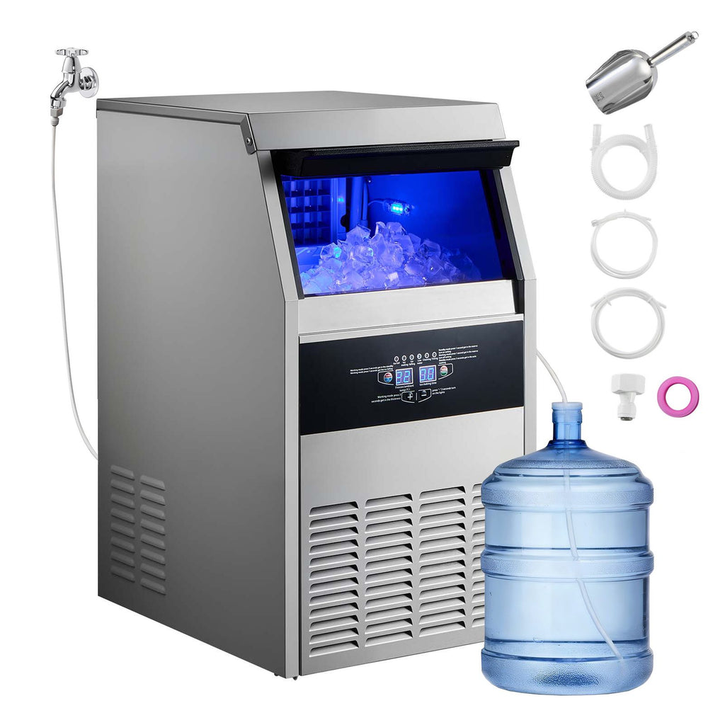 Commercial Ice Maker Machine, 150 lbs/24h with 30 lbs Storage Capacity, Built-in/Freestanding/Under Counter, Stainless Steel Ice Maker with LED Display & Self-Cleaning, for Home Bar Restaurant
