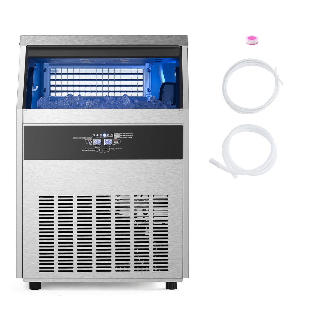 Commercial Ice Maker Machine, 160lbs/24H Ice Maker Machine with 66lbs Storage Capacity, 80 Ice Cubes in 15 Minutes, LED Digital Display Freestanding Self-Cleaning for Bar Office Restaurant