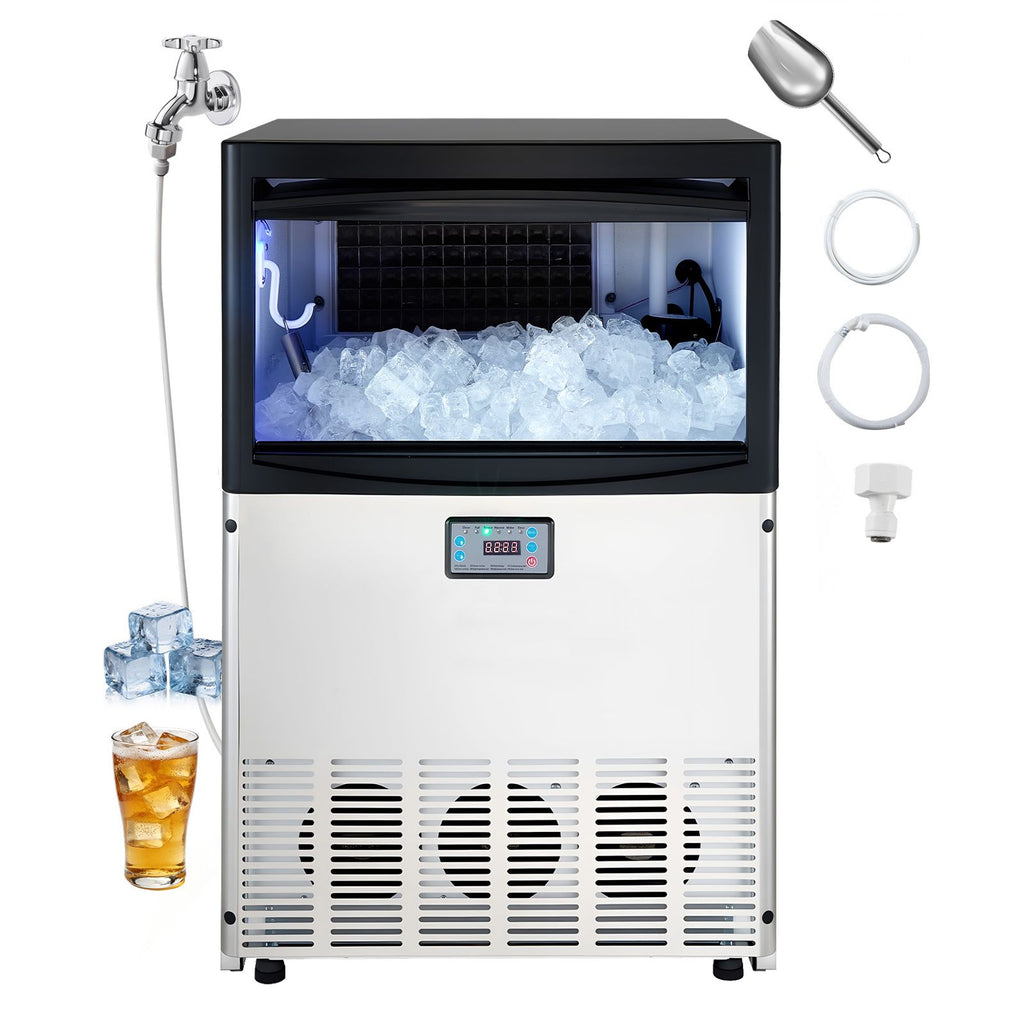 Commercial Ice Maker Machine, 200 lbs/24h with 50 lbs Storage Capacity, Built-in/Freestanding/Under Counter, Stainless Steel Ice Maker with LED Display & Self-Cleaning, for Home Bar Restaurant