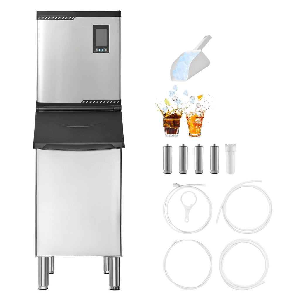 Commercial Ice Maker Machine, 300LBS/24H Ice-Making Machine with 300LBS Stainless Steel Storage Bin, Auto Self-Cleaning Ice Maker with Touchscreen for Bar Cafe Restaurant Business Commercial
