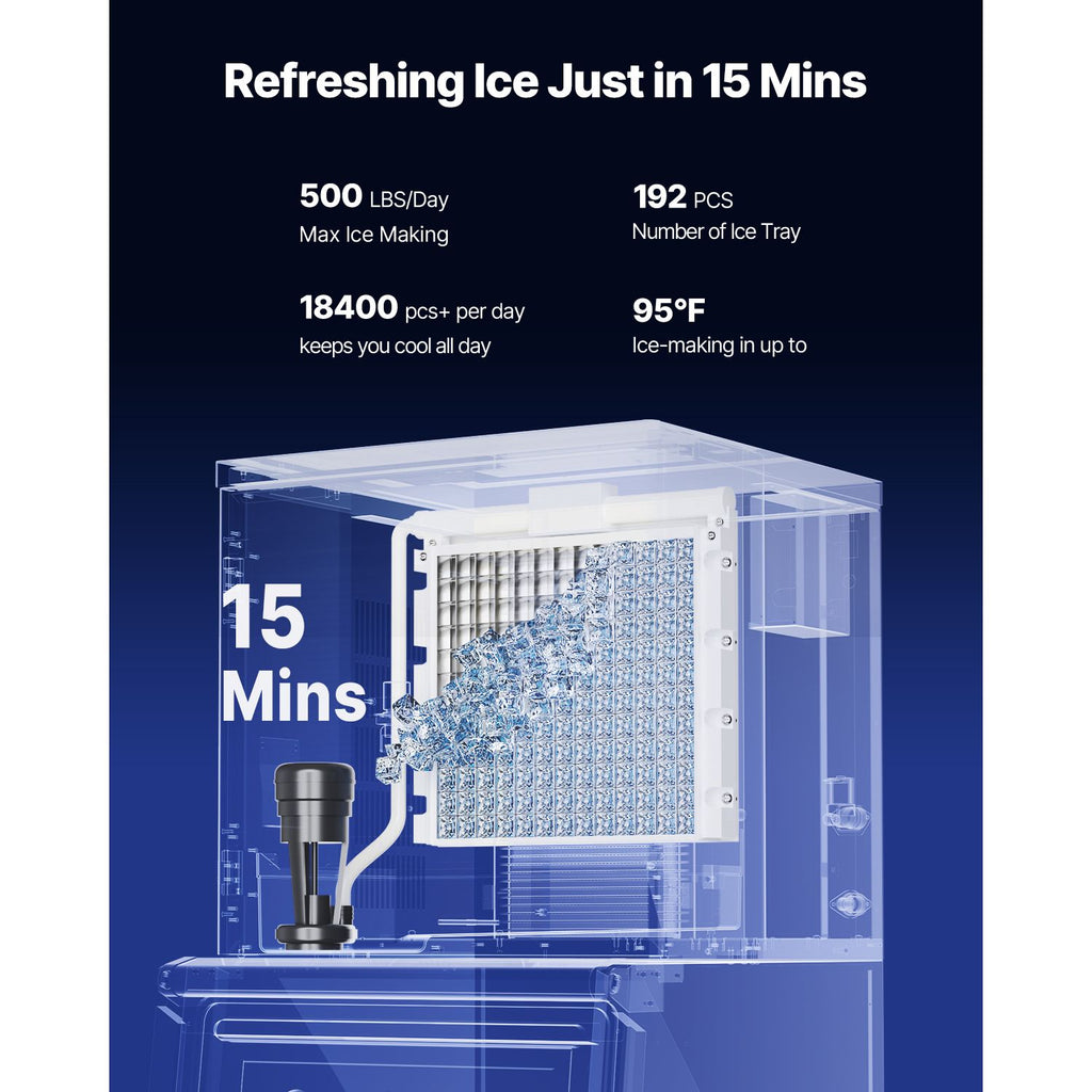 Commercial Ice Maker Machine, 500LBS/24H Ice-Making Machine with 300LBS Large Storage Bin, Auto Self-Cleaning Ice Maker with Touchscreen for Bar Cafe Restaurant Business Commercial image 2
