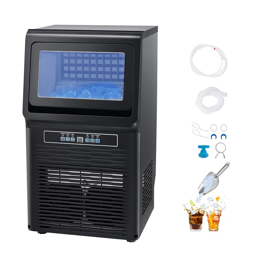Commercial Ice Maker Machine, 80lbs/24H Ice Maker Machine with 12lbs Storage Capacity, 36 Ice Cubes in 15 Minutes, LED Digital Display Freestanding Self-Cleaning for Bar Office Restaurant